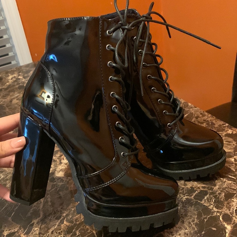 Patent Black Combat Booties